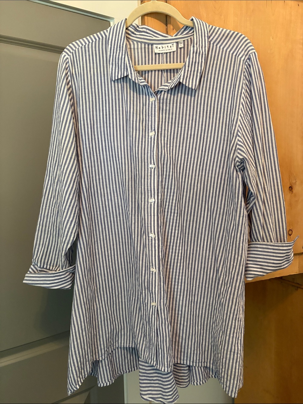 Habitat Blue & White Vertical-Stripe Button Tunic